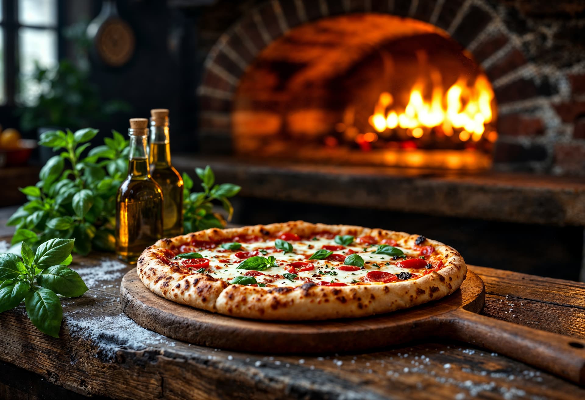 Wood-fired pizza served fresh